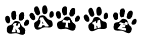 The image shows a row of animal paw prints, each containing a letter. The letters spell out the word Kathe within the paw prints.