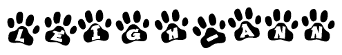 The image shows a series of animal paw prints arranged horizontally. Within each paw print, there's a letter; together they spell Leigh-ann