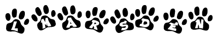 The image shows a row of animal paw prints, each containing a letter. The letters spell out the word Lmarsden within the paw prints.
