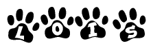 The image shows a series of animal paw prints arranged horizontally. Within each paw print, there's a letter; together they spell Lois
