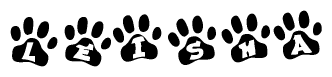 The image shows a series of animal paw prints arranged horizontally. Within each paw print, there's a letter; together they spell Leisha