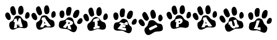The image shows a series of animal paw prints arranged in a horizontal line. Each paw print contains a letter, and together they spell out the word Marie-paul.