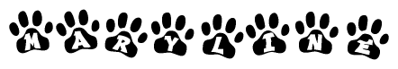 The image shows a row of animal paw prints, each containing a letter. The letters spell out the word Maryline within the paw prints.