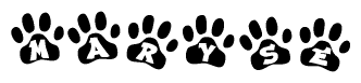 The image shows a row of animal paw prints, each containing a letter. The letters spell out the word Maryse within the paw prints.