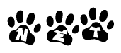 The image shows a series of animal paw prints arranged horizontally. Within each paw print, there's a letter; together they spell Net