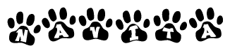 The image shows a series of animal paw prints arranged horizontally. Within each paw print, there's a letter; together they spell Navita