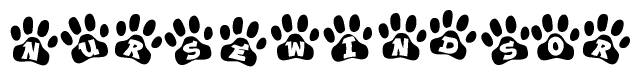 The image shows a row of animal paw prints, each containing a letter. The letters spell out the word Nursewindsor within the paw prints.