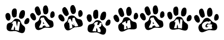The image shows a series of animal paw prints arranged horizontally. Within each paw print, there's a letter; together they spell Namkhang