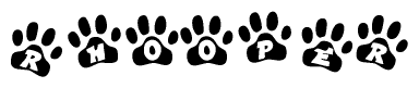 The image shows a row of animal paw prints, each containing a letter. The letters spell out the word Rhooper within the paw prints.