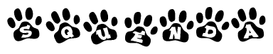 The image shows a row of animal paw prints, each containing a letter. The letters spell out the word Squenda within the paw prints.