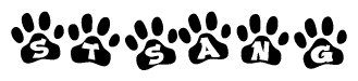 The image shows a row of animal paw prints, each containing a letter. The letters spell out the word Stsang within the paw prints.