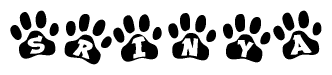 The image shows a row of animal paw prints, each containing a letter. The letters spell out the word Srinya within the paw prints.