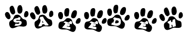 The image shows a row of animal paw prints, each containing a letter. The letters spell out the word Saeedeh within the paw prints.
