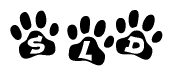 The image shows a series of animal paw prints arranged horizontally. Within each paw print, there's a letter; together they spell Sld