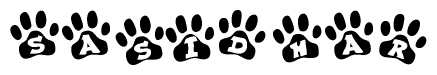 The image shows a row of animal paw prints, each containing a letter. The letters spell out the word Sasidhar within the paw prints.