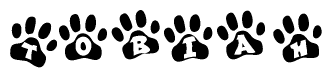 The image shows a series of animal paw prints arranged horizontally. Within each paw print, there's a letter; together they spell Tobiah