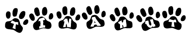 The image shows a series of animal paw prints arranged horizontally. Within each paw print, there's a letter; together they spell Tinahut