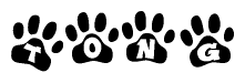 The image shows a series of animal paw prints arranged horizontally. Within each paw print, there's a letter; together they spell Tong