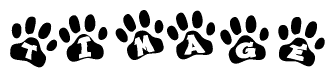 The image shows a row of animal paw prints, each containing a letter. The letters spell out the word Timage within the paw prints.
