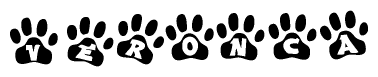 The image shows a row of animal paw prints, each containing a letter. The letters spell out the word Veronca within the paw prints.