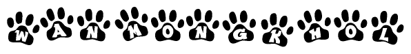 The image shows a series of animal paw prints arranged in a horizontal line. Each paw print contains a letter, and together they spell out the word Wanmongkhol.