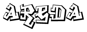 The clipart image depicts the word Areda in a style reminiscent of graffiti. The letters are drawn in a bold, block-like script with sharp angles and a three-dimensional appearance.