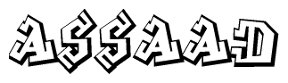 The clipart image depicts the word Assaad in a style reminiscent of graffiti. The letters are drawn in a bold, block-like script with sharp angles and a three-dimensional appearance.