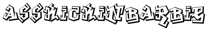 The clipart image features a stylized text in a graffiti font that reads Asskickinbarbie.