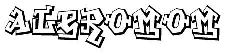 The clipart image depicts the word Aleromom in a style reminiscent of graffiti. The letters are drawn in a bold, block-like script with sharp angles and a three-dimensional appearance.