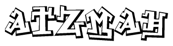 The clipart image depicts the word Atzmah in a style reminiscent of graffiti. The letters are drawn in a bold, block-like script with sharp angles and a three-dimensional appearance.