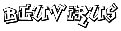 The image is a stylized representation of the letters Bluvirus designed to mimic the look of graffiti text. The letters are bold and have a three-dimensional appearance, with emphasis on angles and shadowing effects.