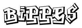 The clipart image depicts the word Bippes in a style reminiscent of graffiti. The letters are drawn in a bold, block-like script with sharp angles and a three-dimensional appearance.