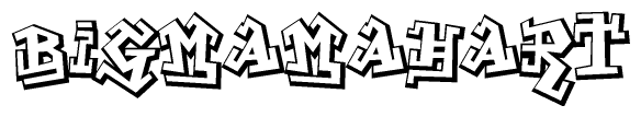 The clipart image depicts the word Bigmamahart in a style reminiscent of graffiti. The letters are drawn in a bold, block-like script with sharp angles and a three-dimensional appearance.