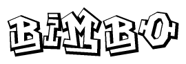 The image is a stylized representation of the letters Bimbo designed to mimic the look of graffiti text. The letters are bold and have a three-dimensional appearance, with emphasis on angles and shadowing effects.