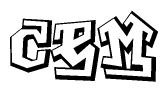 The image is a stylized representation of the letters Cem designed to mimic the look of graffiti text. The letters are bold and have a three-dimensional appearance, with emphasis on angles and shadowing effects.