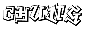 The clipart image depicts the word Chung in a style reminiscent of graffiti. The letters are drawn in a bold, block-like script with sharp angles and a three-dimensional appearance.