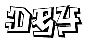 The image is a stylized representation of the letters Dey designed to mimic the look of graffiti text. The letters are bold and have a three-dimensional appearance, with emphasis on angles and shadowing effects.