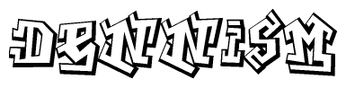 The image is a stylized representation of the letters Dennism designed to mimic the look of graffiti text. The letters are bold and have a three-dimensional appearance, with emphasis on angles and shadowing effects.
