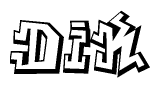 The clipart image depicts the word Dik in a style reminiscent of graffiti. The letters are drawn in a bold, block-like script with sharp angles and a three-dimensional appearance.