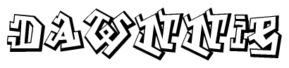 The clipart image depicts the word Dawnnie in a style reminiscent of graffiti. The letters are drawn in a bold, block-like script with sharp angles and a three-dimensional appearance.