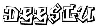 The clipart image depicts the word Deeslu in a style reminiscent of graffiti. The letters are drawn in a bold, block-like script with sharp angles and a three-dimensional appearance.