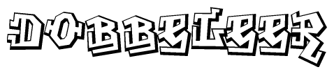 The image is a stylized representation of the letters Dobbeleer designed to mimic the look of graffiti text. The letters are bold and have a three-dimensional appearance, with emphasis on angles and shadowing effects.
