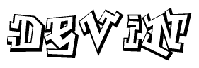 The clipart image depicts the word Devin in a style reminiscent of graffiti. The letters are drawn in a bold, block-like script with sharp angles and a three-dimensional appearance.