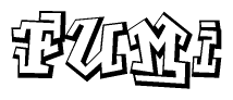 The clipart image depicts the word Fumi in a style reminiscent of graffiti. The letters are drawn in a bold, block-like script with sharp angles and a three-dimensional appearance.
