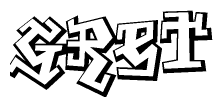 The clipart image depicts the word Gret in a style reminiscent of graffiti. The letters are drawn in a bold, block-like script with sharp angles and a three-dimensional appearance.