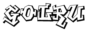 The clipart image depicts the word Golru in a style reminiscent of graffiti. The letters are drawn in a bold, block-like script with sharp angles and a three-dimensional appearance.