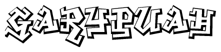 The clipart image depicts the word Garypuah in a style reminiscent of graffiti. The letters are drawn in a bold, block-like script with sharp angles and a three-dimensional appearance.