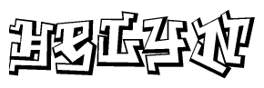 The clipart image depicts the word Helyn in a style reminiscent of graffiti. The letters are drawn in a bold, block-like script with sharp angles and a three-dimensional appearance.