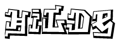 The clipart image depicts the word Hilde in a style reminiscent of graffiti. The letters are drawn in a bold, block-like script with sharp angles and a three-dimensional appearance.