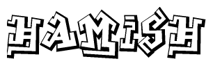 The image is a stylized representation of the letters Hamish designed to mimic the look of graffiti text. The letters are bold and have a three-dimensional appearance, with emphasis on angles and shadowing effects.